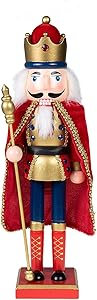 Clever Creations Traditional King Nutcracker Gold and Red Uniform | Jeweled Crown | Holding Gold Scepter | Collectible Wooden Christmas Nutcracker | Festive Holiday Decor | 100% Wood | 15" Tall