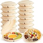 Havawish 16 Pack 7 Compartment Plates with Lids Disposable Compostable Heavy Duty Divided Plates Biodegradable Cornstarch Meal Prep Sectional Lunch Serving Trays for Party, Microwave Safe