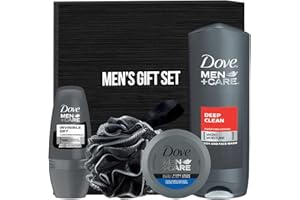 PARTYPOM Men+Care Essentials Father's Day Gift Set for Men, Includes Invisible Dry Deodorant, Ultra Hydra Cream, Deep Clean Body Wash and Loofah in Mens Gift Box, For Boyfriend, Him, Father, Man