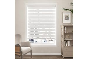 SUNMAINTAIN Zebra Blinds for Windows (34" W x 72" H, White) Zebra Roller Window Shades, Corded Dual Layer Light Filtering Privacy for Day and Night, Light Control and Protecting Privacy for Home and Office