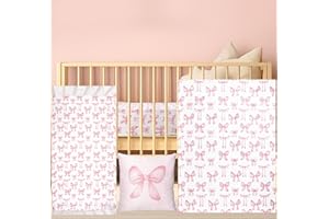 HunnmingRe Baby Pink Bow Crib Bedding Set 3 Pcs Crib Set Baby Blanket, Fitted Sheet, Pillowcase Soft Flannel Nursery Bedding for Standard Infant Bed and Toddler Mattress Newborns Gifts