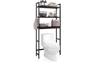SMIBUY Bathroom Storage Shelf, Bamboo Over-The-Toilet Organizer Rack, Freestanding Toilet Space Saver with 3-Tier Adjustable Shelves (Dark Brown)