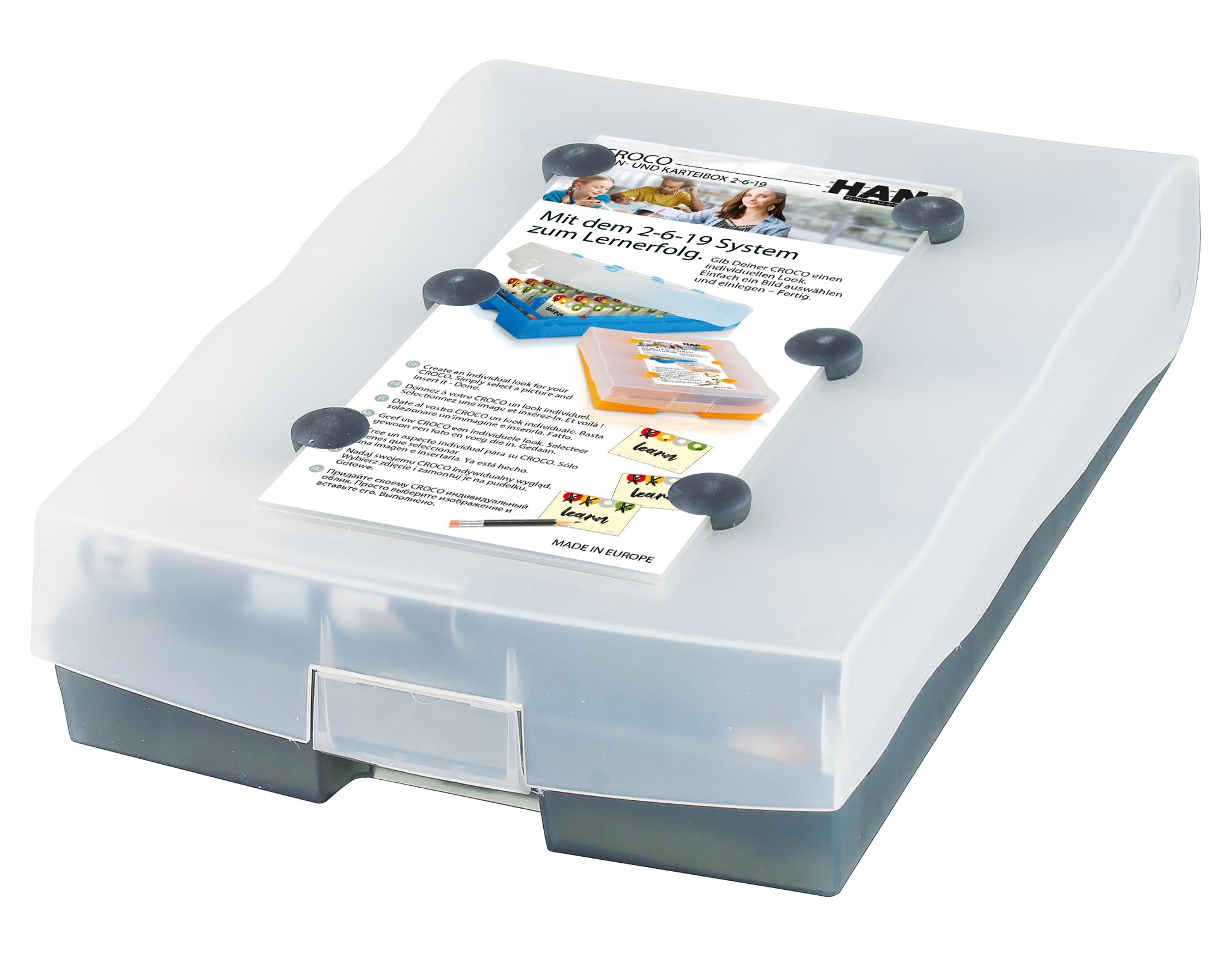 HAN 9988-693, CROCO 2-6-19 System flashcard file. The vocabulary learning system that helps you remember by reinforcing what you've already learnt, translucent grey