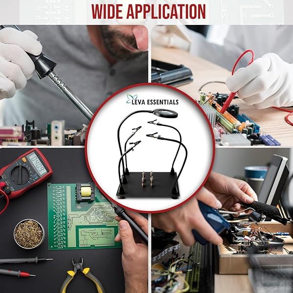 HELPING HANDS SOLDERING STATION WITH 3X MAGNIFYING LAMP & LED LIGHT – THIRD HAND TOOL WITH SOLDERING CLAMP & PCB HOLDER – SOLDER HELPING HANDS WITH USB POWER, ADJUSTABLE LIGHT & SOLDERING ACCESSORIES