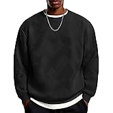 COOFANDY Men's Crewneck Sweatshirts Geometric Texture Casual Long Sleeve Pullovers Solid Color Lightweight Pullover Tops