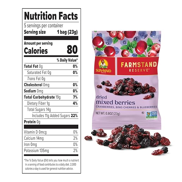 SUN-MAID FARMSTAND RESERVE DRIED MIXED BERRIES – (5 PACK) 0.8 OZ SNACK BAG – DRIED FRUIT SNACK FOR NATURAL SWEETENERS