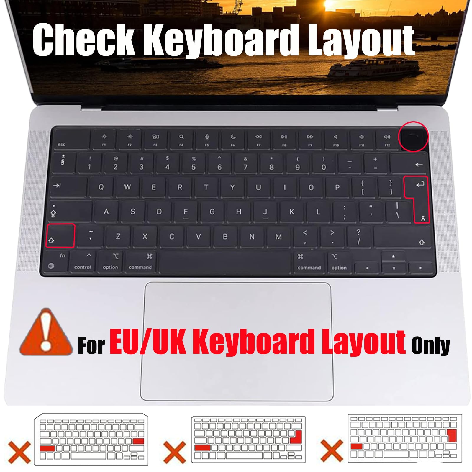 Ultra dünn Tastaturschutz für 2022 2023 2024 A3114 A3113 15 Zoll MacBook Air 13.6 Zoll M2 M3 2022-2024 MacBook pro 14 Zoll 16 Zoll M1 Pro M2 Max 2021 2022 2023 mit Touch ID, EU Tastaturlayout,TPU Klar