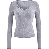 winkbay Women's Notch Neck Long Sleeve T Shirt Basic Ribbed Knit Dressy Casual Tops