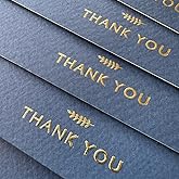 (36 Pack) RUN2PRINT Thank You Cards With Envelopes & Foil Stickers - Elegant Navy Blue Emboss Gold Foil Pressed - Folded Notes Wedding, Bridal, Baby Shower, Business and Formal All Occasion Cards