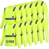 WPLM Hi Vis Long Sleeve Reflective T Shirts Safety Work Shirts Black Bottom Fast Dry for Men 12PCS