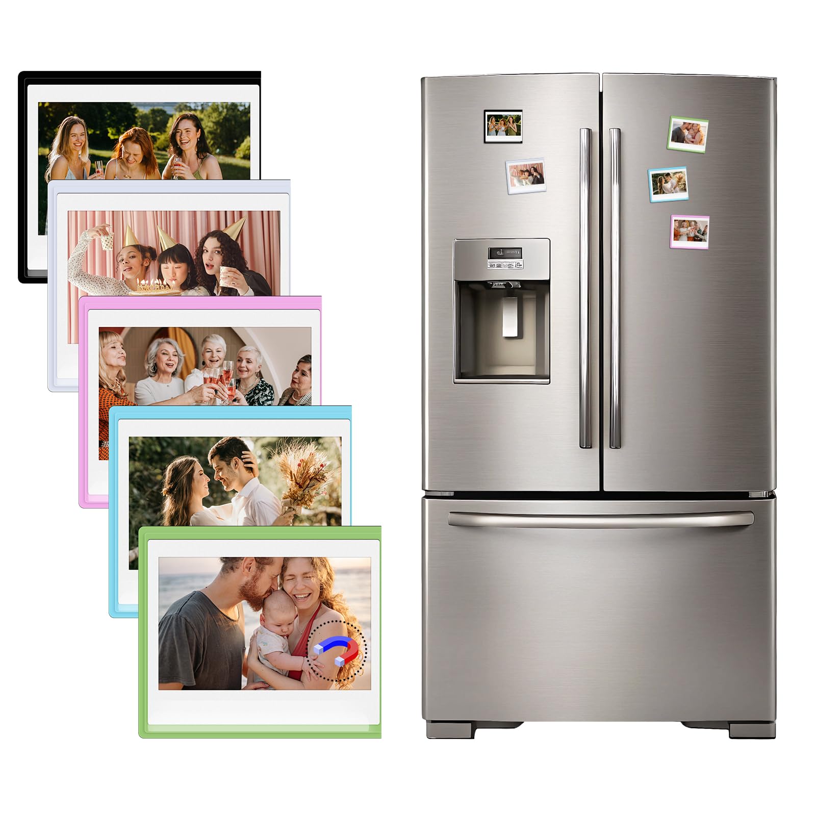 HIYQIN 5 Pack Magnetic Photo Frames for Instax Wide Film, for Polaroid Photo 3.5x4.25” Fridge Photo Display Fits for Instax Wide 400/300/210/Wide EVO, for Polaroid Now/600/OneStep+ - Color