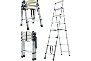 YIYAI Telescoping Ladder, Telescopic Ladder A-Frame Aluminum Ladder Extendable, Lightweight Collapsible Ladders, Step Ladders 330lb Capacity for Home Office Outdoor (6+7 Steps, 6.6FT+7.5FT)