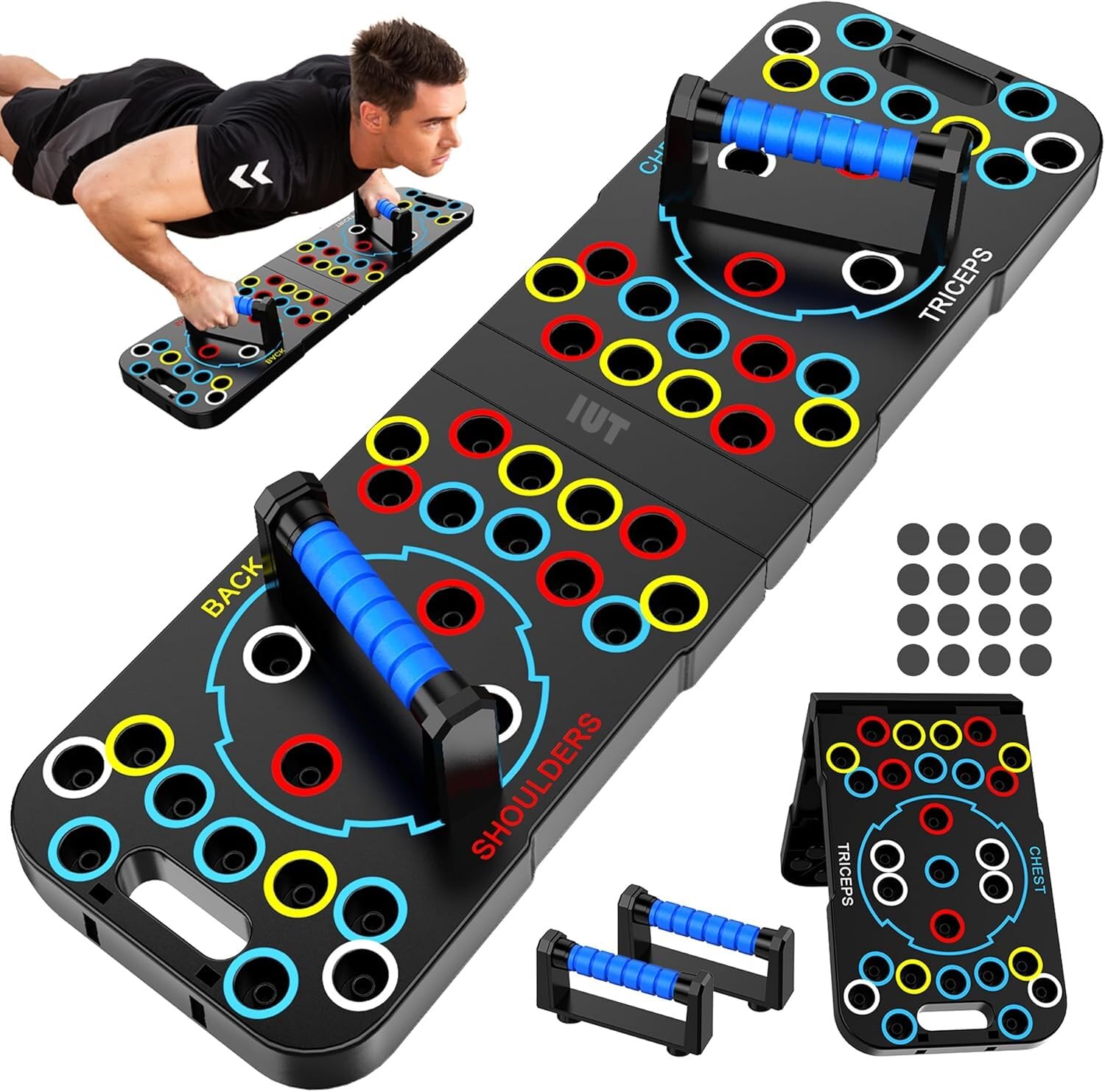 Berleng 56-in-1 Foldable Push Up Board, Black, ABS Plastic, Includes Board, Detachable Bars, Exercise Guide, Gift for Him