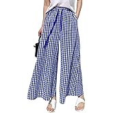 chouyatou Women's Plaid Wide Leg Culotte Pants Gingham High Elastic Waisted Cropped Palazzo Pants with Pockets