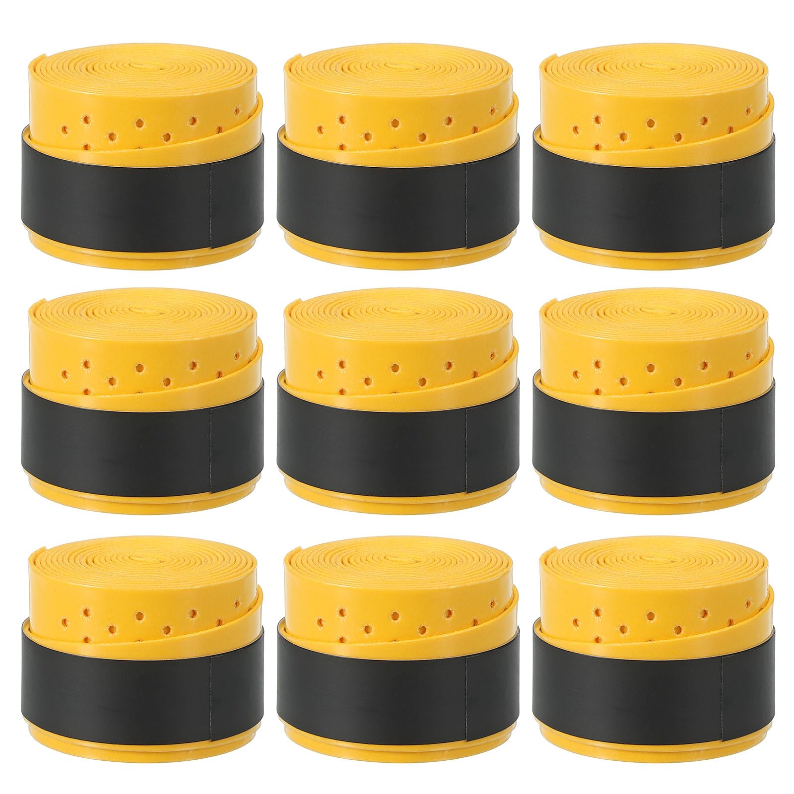 PATIKIL 43.3" Tennis Racket Grip Tape, 9 Pack Overgrip Perforated Absorbent Non-Slip for Badminton Fishing Rod, Yellow