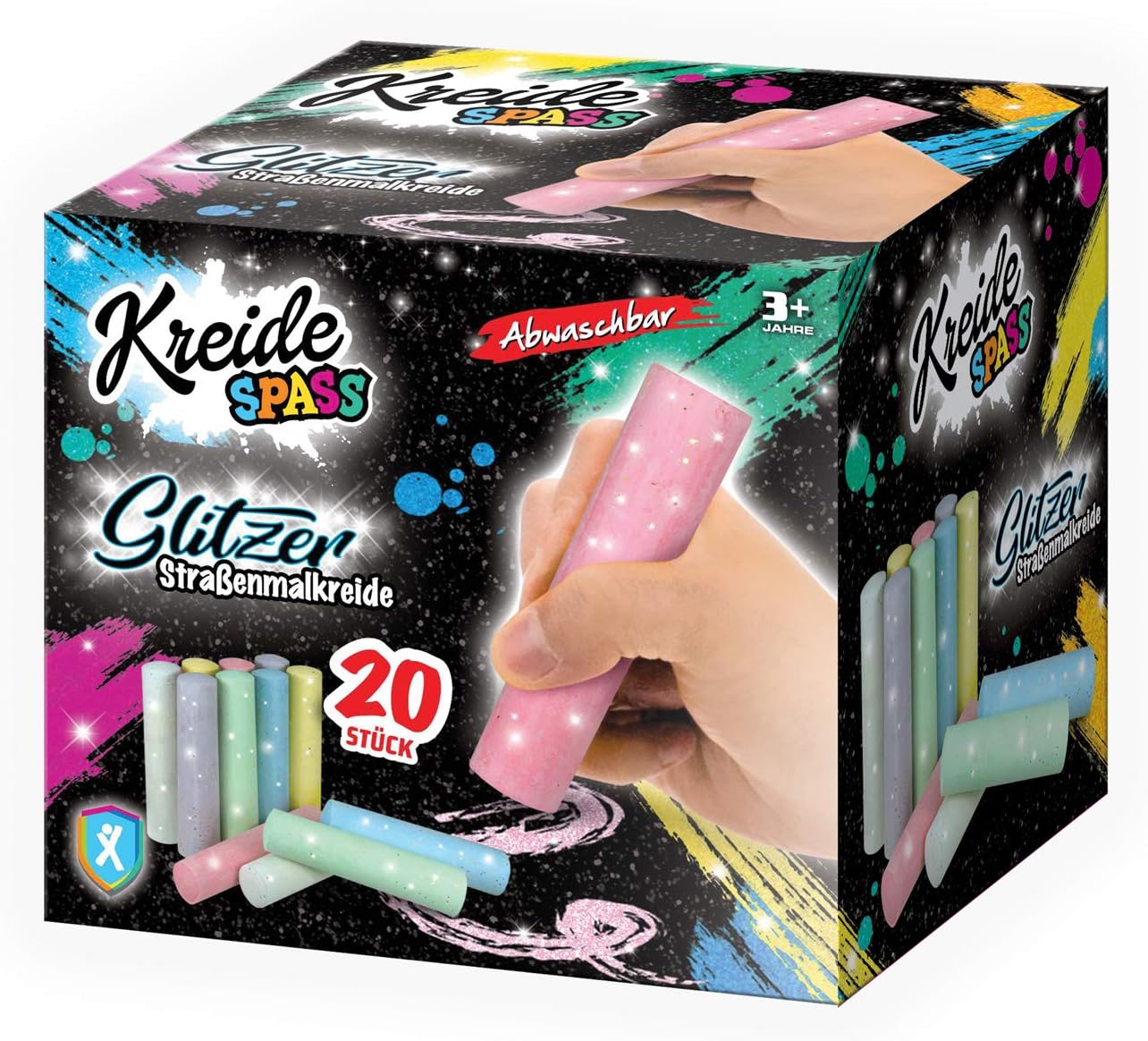 Xtrem Toys 00366 Outdoor Street Painting Chalk with Glitter, 20 Sticks in Box, Chalk for Children for Painting Asphalt and Paving Surfaces, 10.5 cm High, Diameter Approx. 2.2 cm