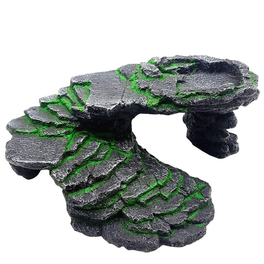 OMEM Turtle Basking Ramp Platform Reptile Breeding Box Shelter Habitat Terrarium Decoration (Black)