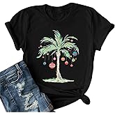 Christmas Shirts Women Palm Tree T-Shirt Summer Beach Party Shirt Funny Hawaii Vacation Short Sleeve Tops