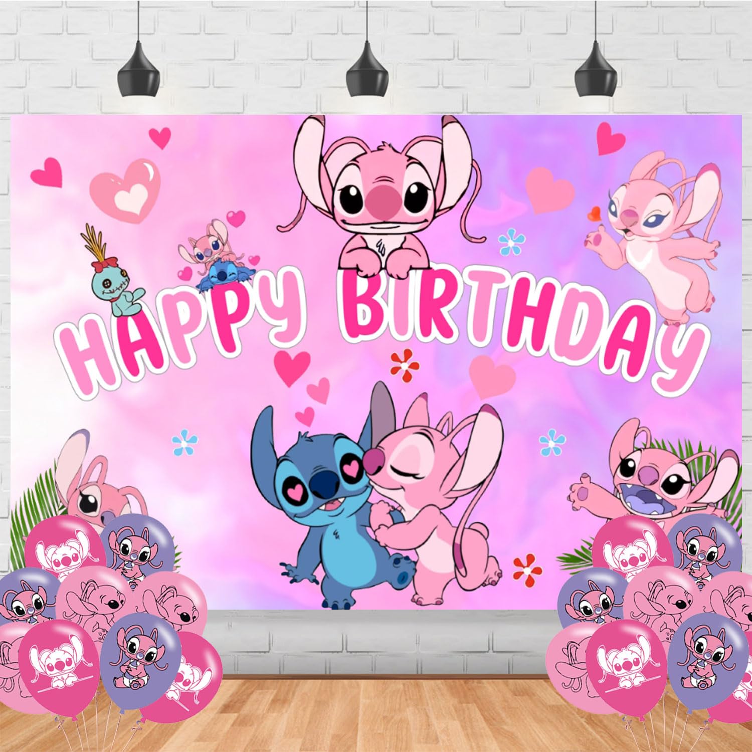 Photo 1 of Pink Angel Birthday Party Supplies Backdrop 5x3 Cute Pink Angel Happy Birthday Background Photography Angel Party Decorations Banner Photo Booth Props