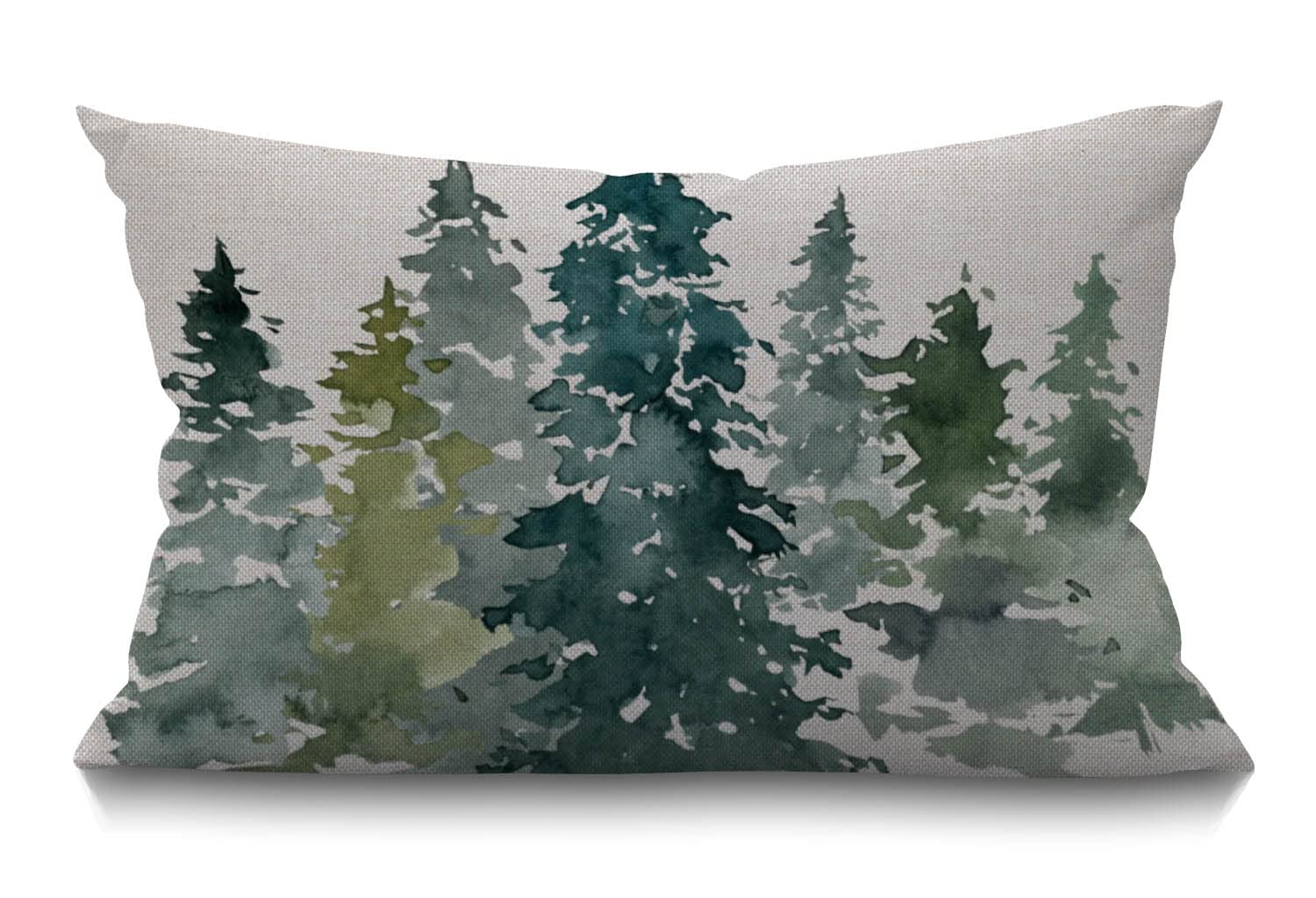 BGBDEIA Watercolor Grey Fir Trees Lumbar Cushion Cover 30X50cm 12x20 Inch Decorative Bedroom Living Room Coniferous Tree Rectanglar Throw Pillow Cover for Bed Sofa Couch