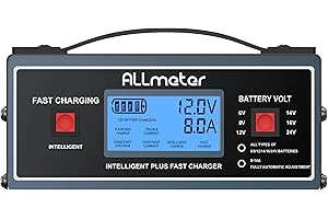 ALLmeter 8 Volt Battery Charger - Smart Fully Automatic 0-14A Maintainer for 8V Golf Cart & Automotive Batteries, Also Charges 6/12/14/16/24V AGM, Gel, Lead-Acid