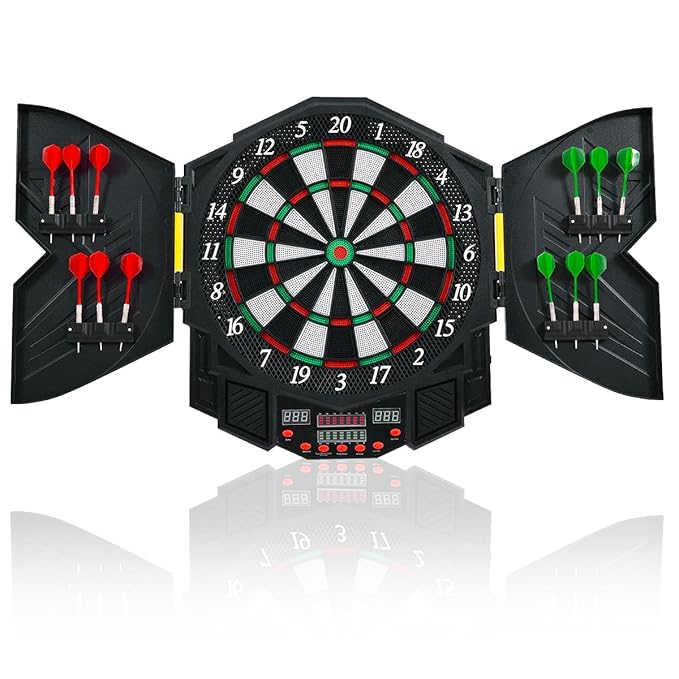 COSTWAY Elektronisches Dartboard, LED Dartautomat mit Staubschutz, Dartscheibe für Profi und Einsteiger, 27 Spiele mit 216 Va