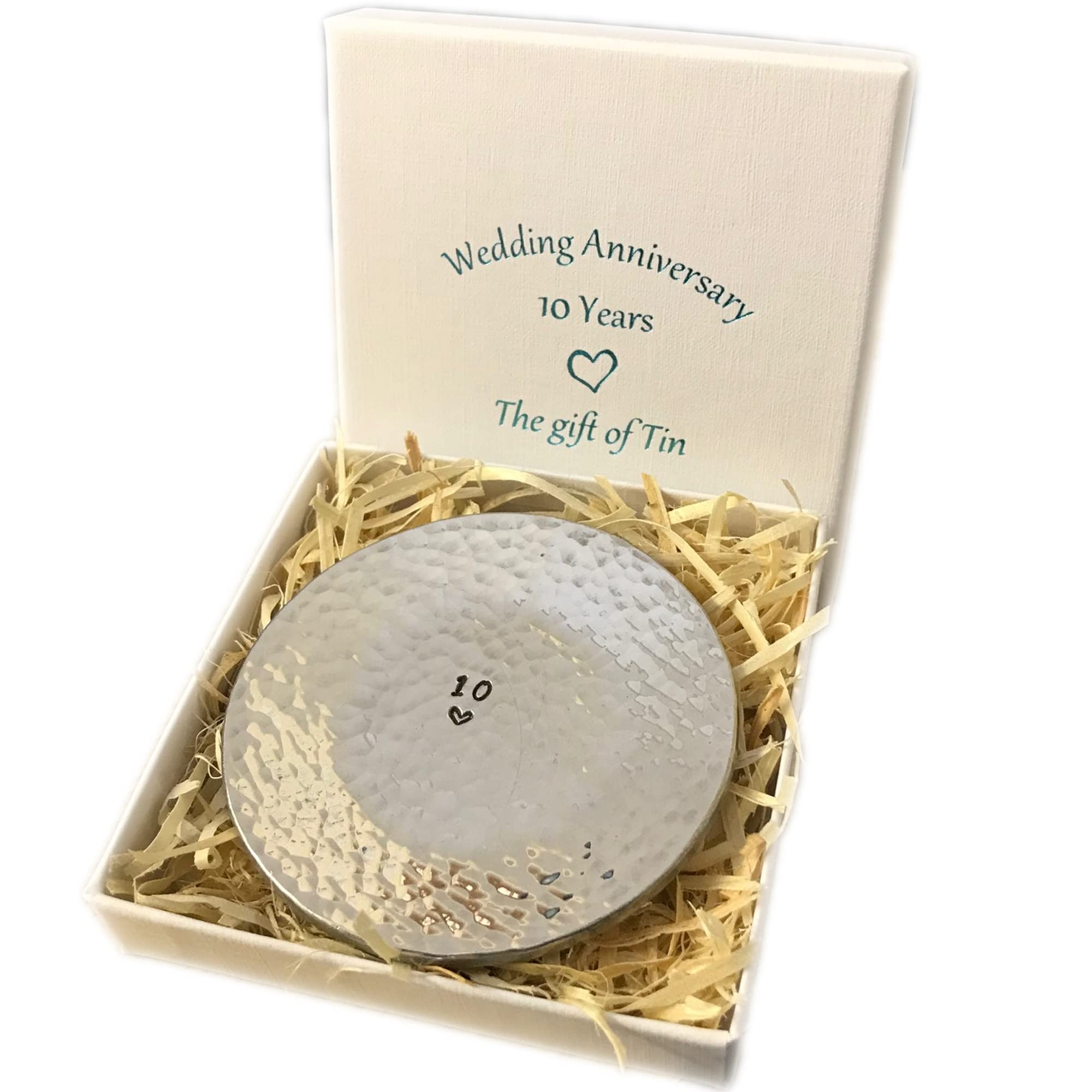 Vision Arts Tin 10th anniversary Hand Beaten Tin Ring Dish, Silver