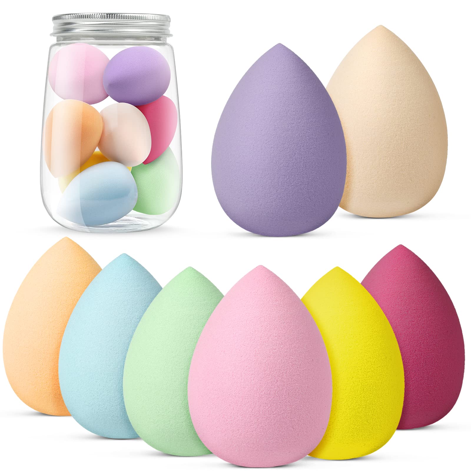 AUAUY 8 Pcs Makeup Sponge Set, Beauty Sponge, Makeup Sponges for Foundation, Multi-color Makeup Sponge Set With 1 Storage Tank, for Liquid, Cream, and Powder (Full Drip Style) — image 1