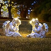 Juliahestia Angel Statue Garden Decor for Outside Solar Outdoor Decorations Patio Cherub Christmas Yard Porch Home Lawn Art Light up Figurine Memorial Sculpture Gift for Mom Mother Grandma