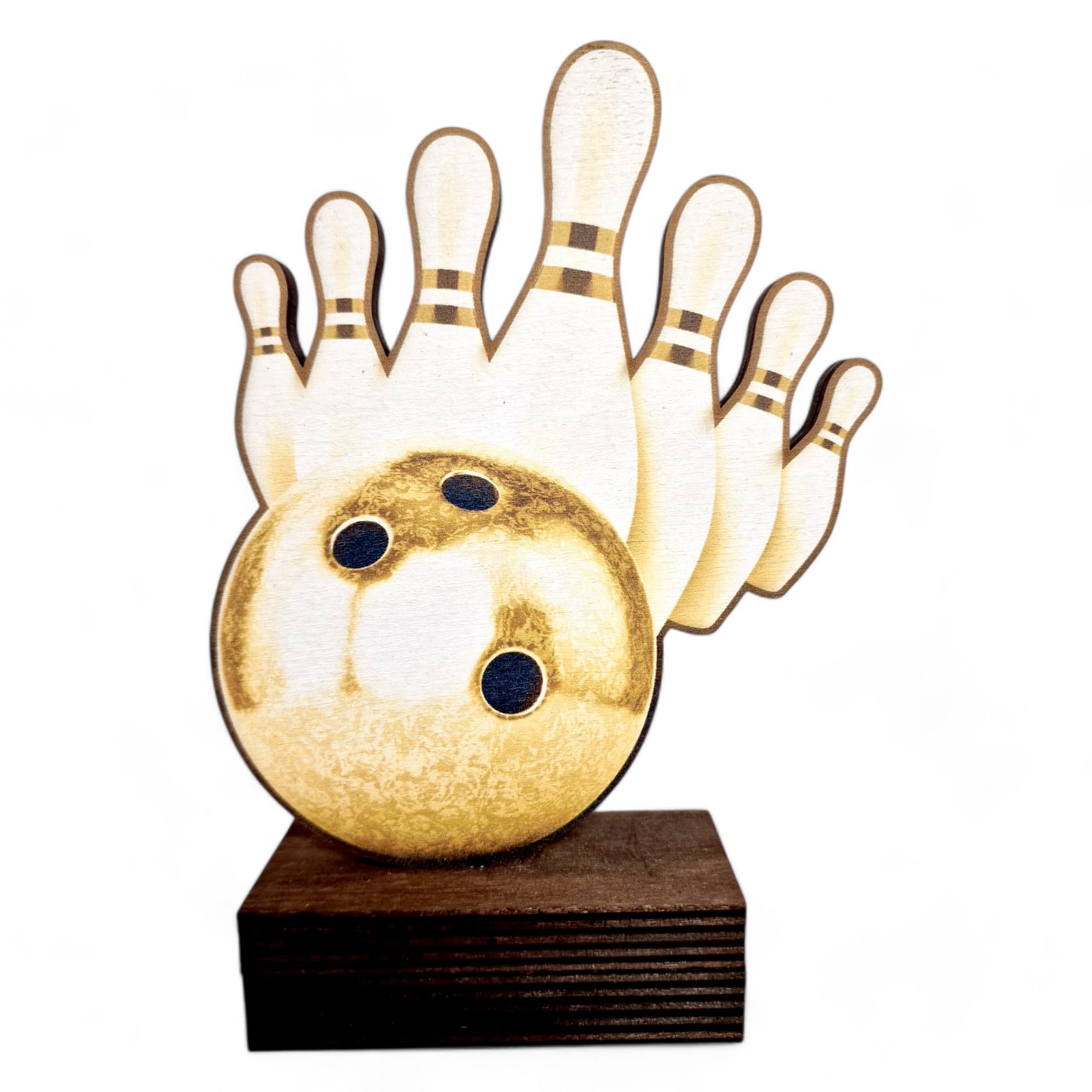 Trophy Monster Wooden Classic Sierra Tenpin Bowling Trophy Antique Gold | Made from Sustainable Printed 8mm Thick Birch Plywood | Size (175mm)