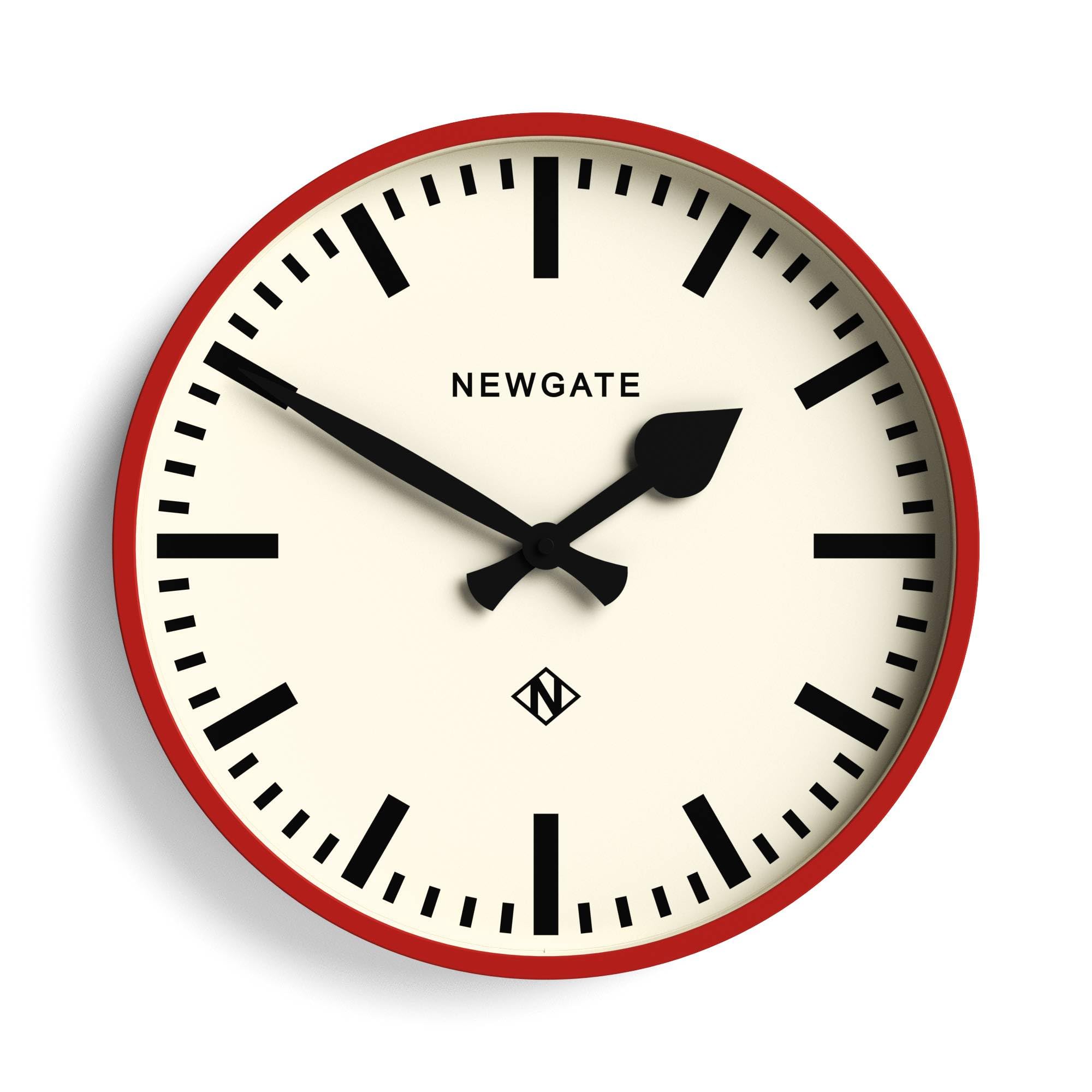 NEWGATE® Number Three Railway wall clock | Retro inspired modern station clock | 37cm | Red | Marker dials | Mid-century style for kitchen, living room or office