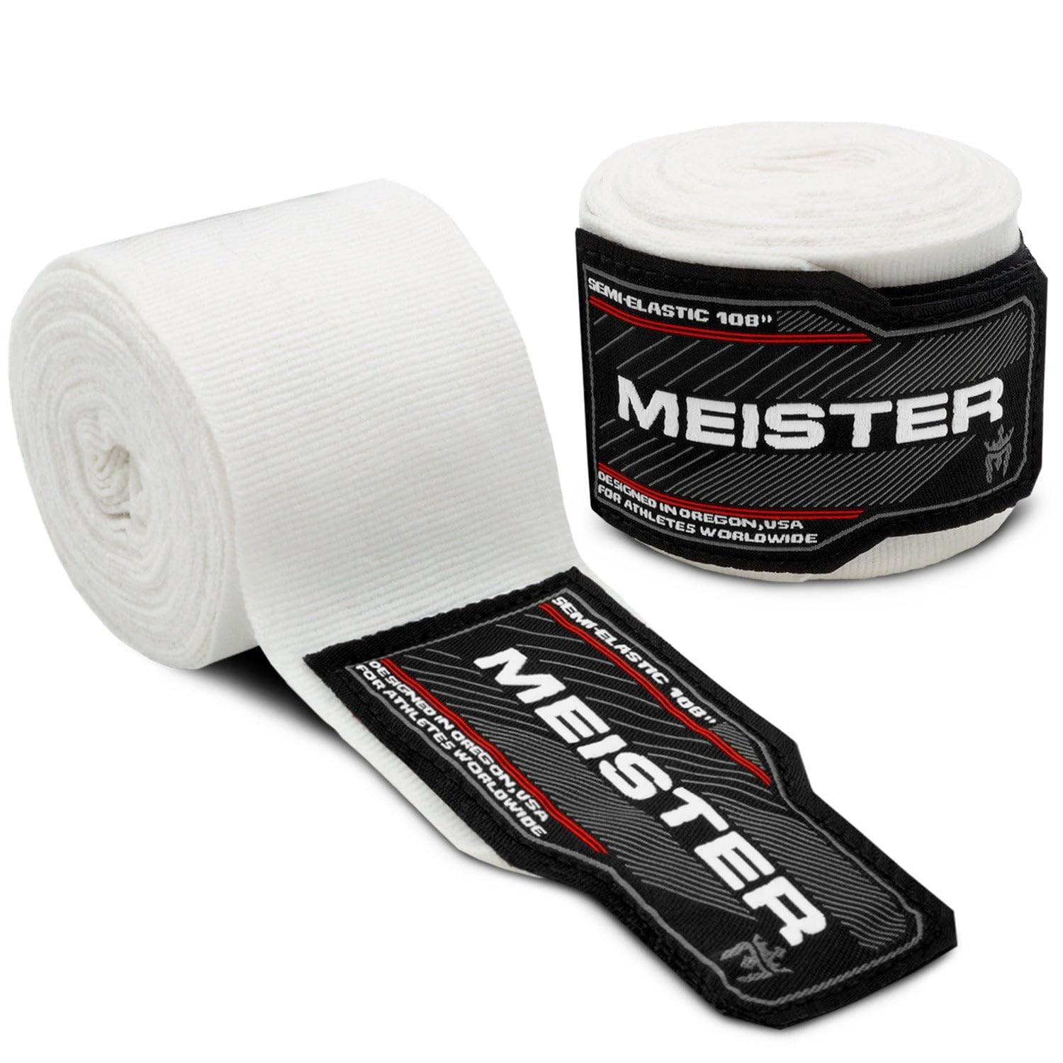 Meister 108" (274cm) Semi-Elastic Kids MMA Boxing Bandages (Pair) - White