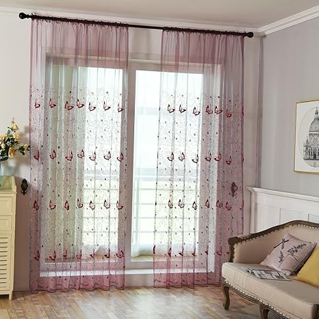 Buy Sheer Curtains Butterfly Sequins Embroidered Patterned Tulle