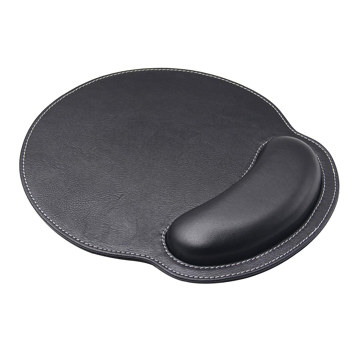 Mouse Pad Leather Wrist Rest Support, Ergonomic Memory Foam Mouse Wrist Rest Pad with Non-Slip Rubber Base, Durable & Comfortable Mousepad for Computer Pain Relief at Home, Office, Work Travel, Black