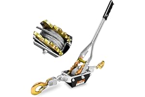 KITUYOTO Come Along Winch Tool 1T, 2 Gear Come Along Power Ratchet Puller Tool with Cable 2 Hooks, Cable Winch Puller for Construction, Moving, Securing, Automotive