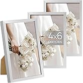 upsimples 4x6 Picture Frame Set of 3, Made of High Definition Glass for 4 x 6, Wall and Tabletop Display Thin Border Photo Frames for Home Decor, Silver