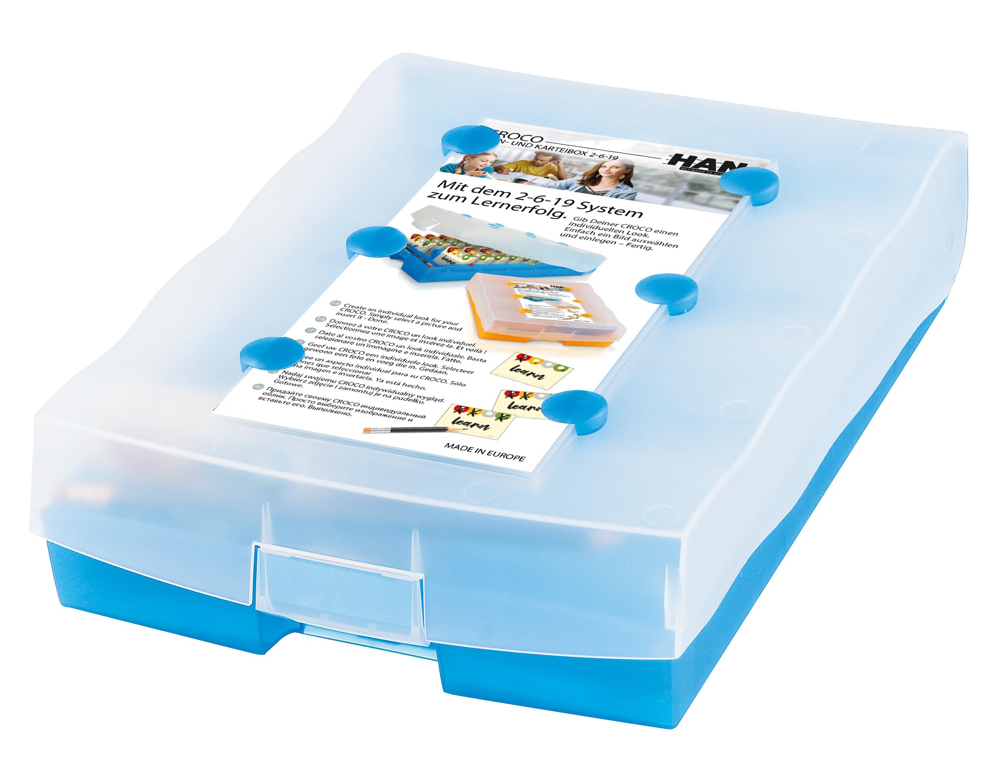 HAN 9988-643, CROCO 2-6-19 System flashcard file. The vocabulary learning system that helps you remember by reinforcing what you've already learnt, translucent blue — image 1