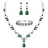 Crysdue Wedding Jewelry Set for Women, Floral Leaf Vine Teardrop Necklace Dangle Earrings Bracelet and Hair Comb, Cubic Zirconia Elegant Party Prom Jewellery for Bridal Bridesmaid