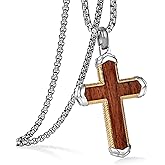 GTMJ Wooden Cross Necklace for Men Ebony Christianity Cross Necklace with Steel Adjustable Box Chain 24-26 Inches Christmas Gifts