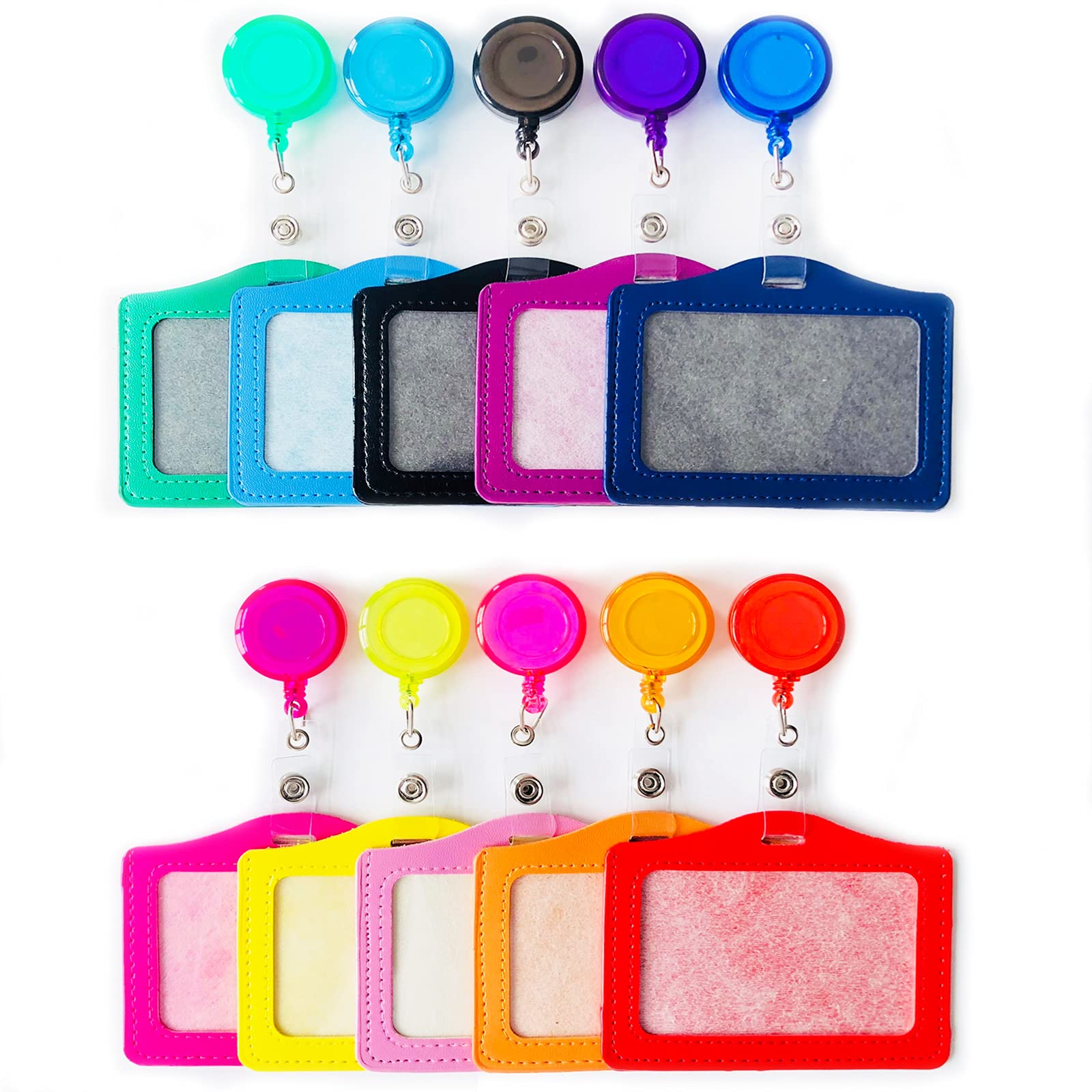 Etern Pack of 10 ID Badge Holder, Key Cards, PU Leather & Plastic, Multi-Coloured, 10 x 7 cm, Office, Hospital, Reporter IDs