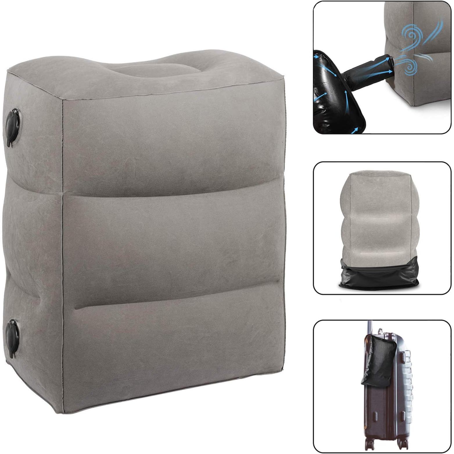 simptech Newest Inflatable Travel Foot Rest Pillow with Air Pump Bag, Kids Travel Bed for Baby Toddler, Airplane Footrest Pillows, Big Valve Design,Height-Adjustable(Grey, Foot Rest)