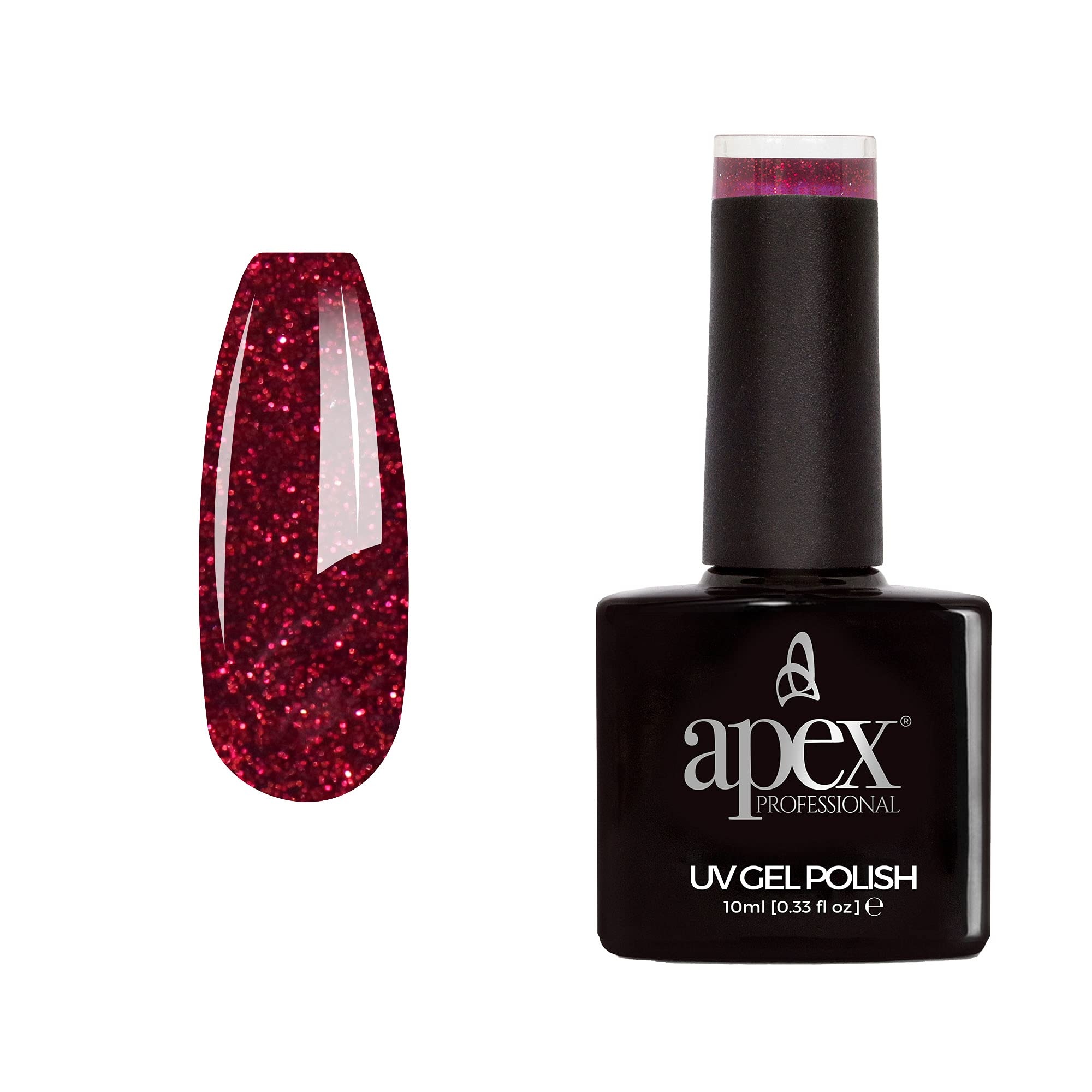 Apex® Professional Glitter Gel Nail Polish, Ruby Glitz [G-01], Essentials Range, UV CFL/LED Soak-Off Gel Polish, 10ml