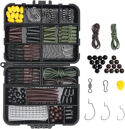 Vicloon 272 Pcs Carp Fishing Tackle Box Kit Hooks Beads Boilie Stops Tubing
