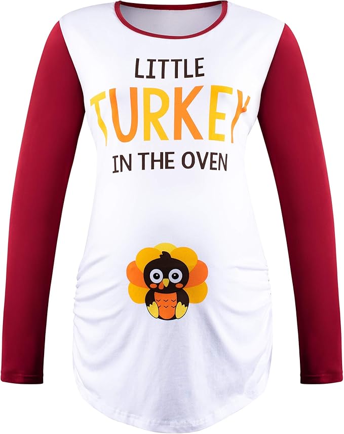lorjoy Women's Maternity Little Turkey Thanksgiving Shirt Pregnancy Long Sleeve Tops at Amazon 