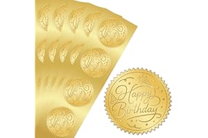 PRESSINART 100Pcs 2 Inch Happy Birthday Gold Foil Stickers Embossed Gold Foil Seal Round Self Adhesive Embossing Medal Decora