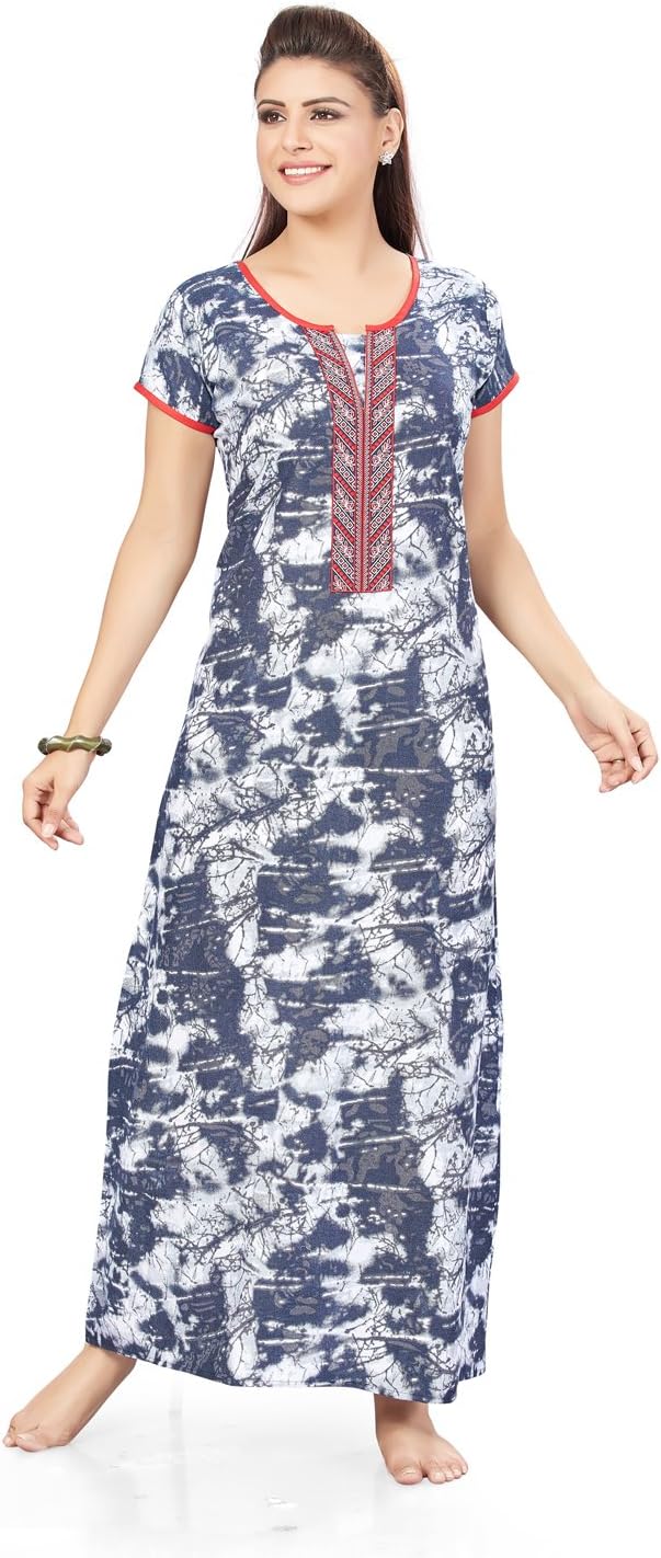 Little Art Navy Blue Free Size Cotton Women Nighty Gown