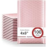 Fuxury Small Bubble Mailers 4x8" 100 Pack Light Pink Bubble Mailer Usable Size 4x7" Self Seal Padded Envelopes Mother's Day Gifts Mailing Envelopes Bubble Padded for Shipping