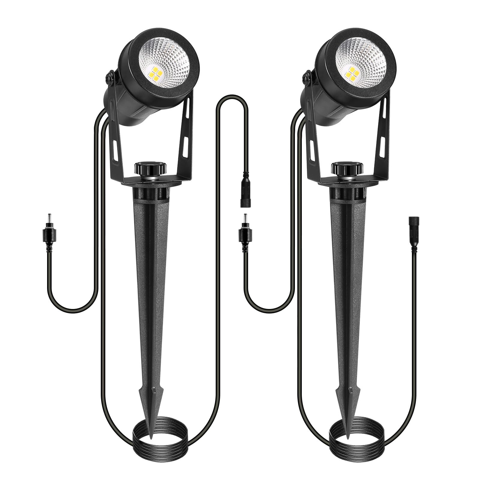 IRISECO Garden Spotlights Mains Powered, 2 Pack Extension Garden Uplighters with 3M Cable for 12V Low Voltage Warm White Outdoor Spot Lights, IP65 Waterproof Spike Lighting (No Plug)