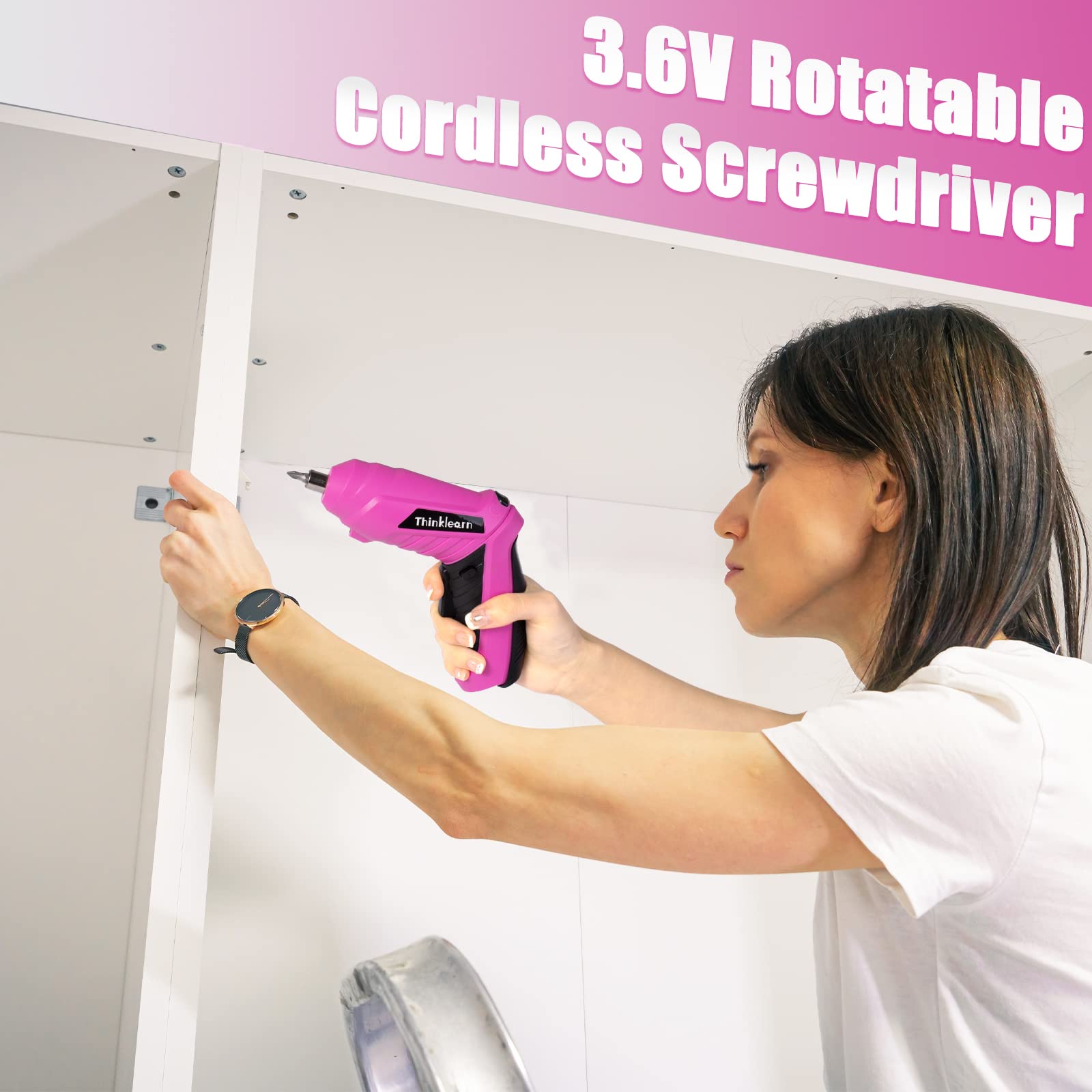 Pink 205-Piece Home Tool Set With 3.6V Electric Screwdriver, Universal Sockets, Storage Bag - Kit for Women, Gift, Home Repair, Dorm