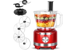Homtone 16 Cups Food Processor Large, 9 Functions 7 Blades for Shredding, Slicing, Making French Fries, Chopping Meat, Kneadi